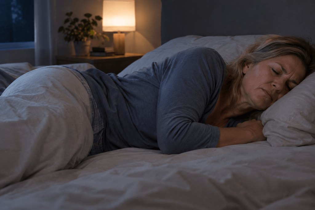 Kvinna som sover på sidan och har ont i höften
